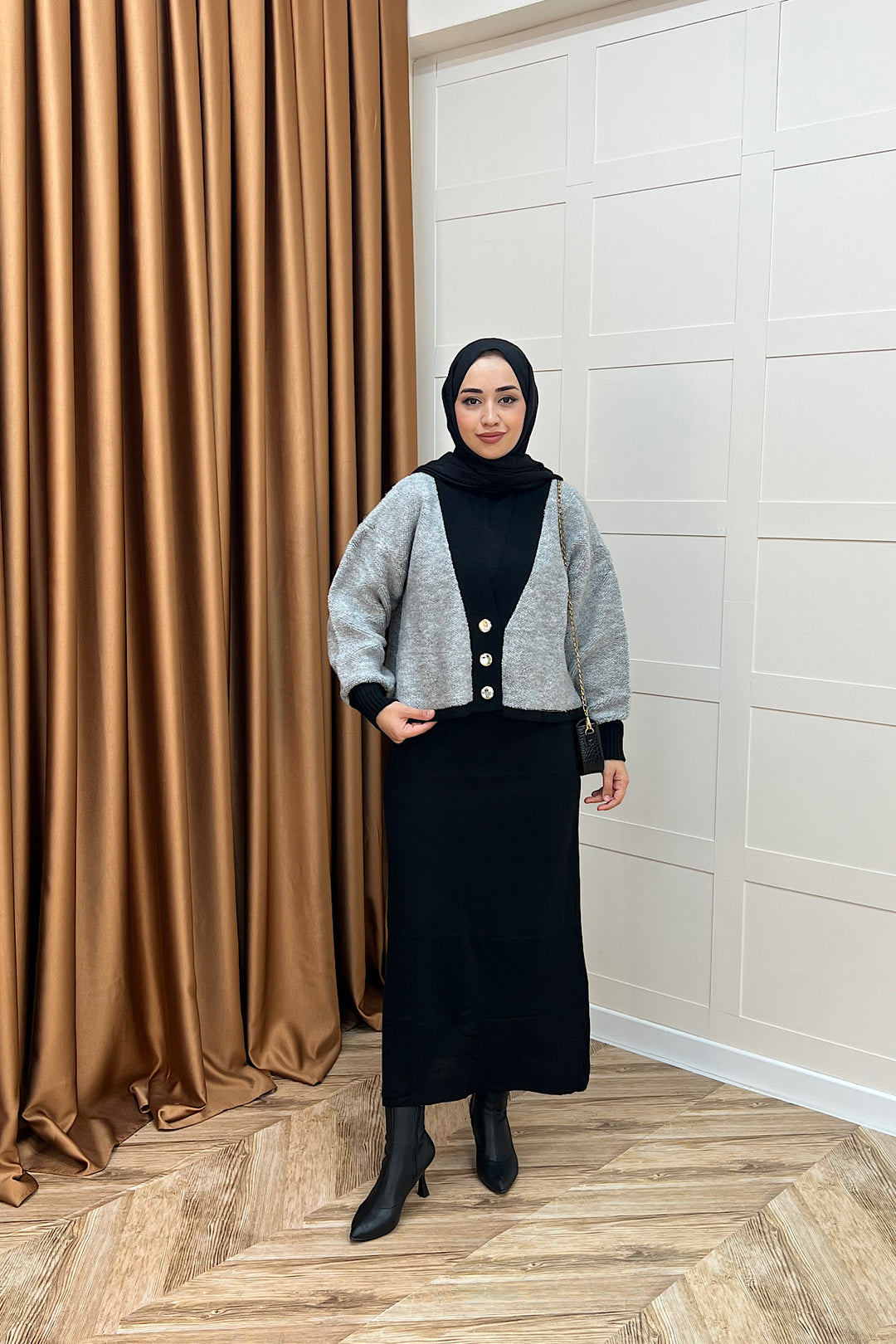 Sezen İkili Triko Elbise Gri 241090-GRI