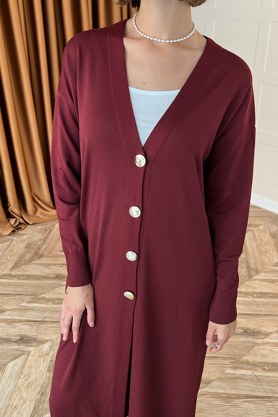 Uzun Triko Hırka Bordo 247500-BORDO
