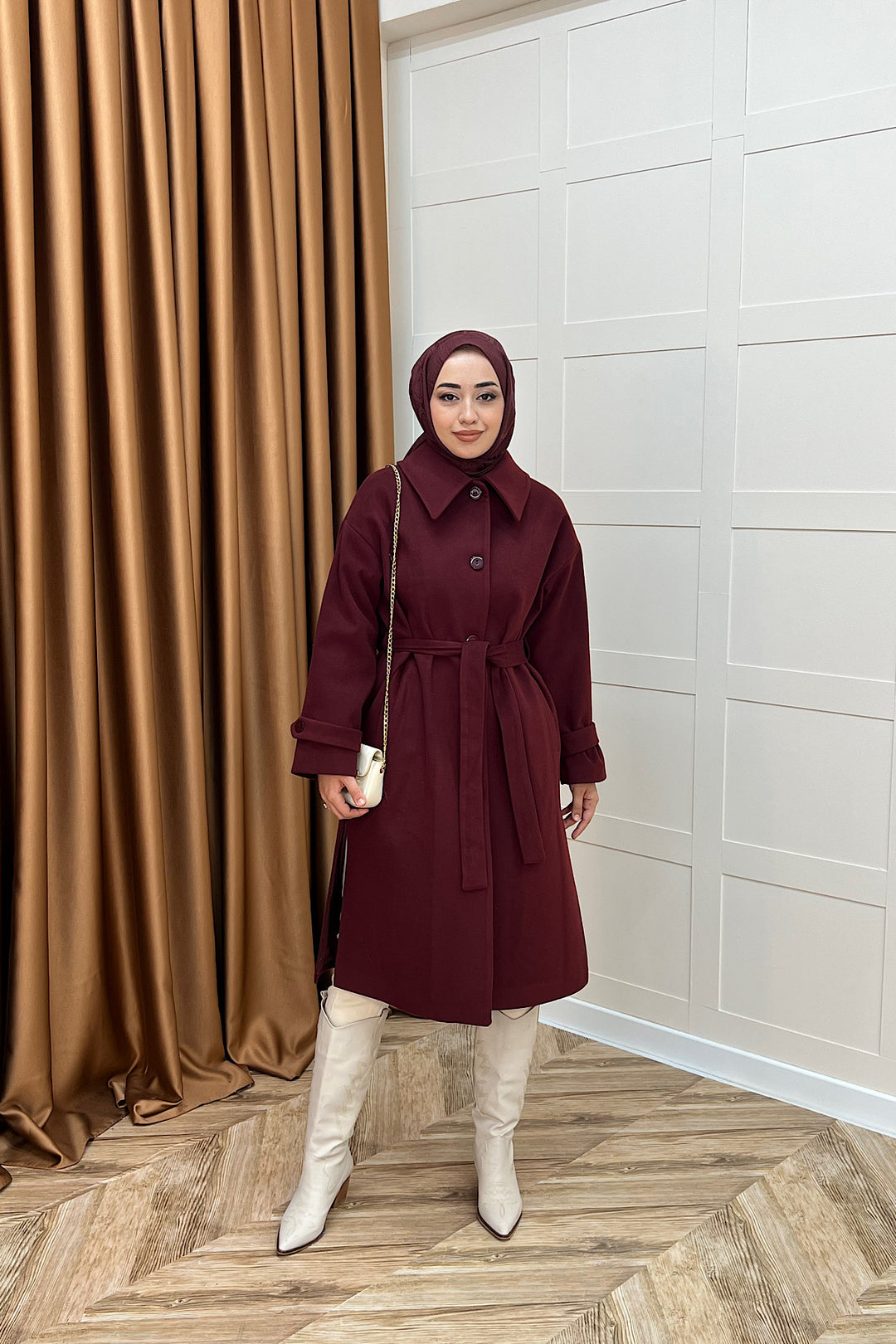 Parla Premium Kumaş Kaban Bordo 5516-BORDO