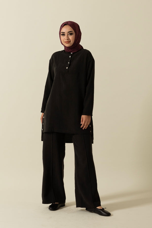 Yanları Çıtçıtlı Tesla Takım Siyah 1947-SIYAH