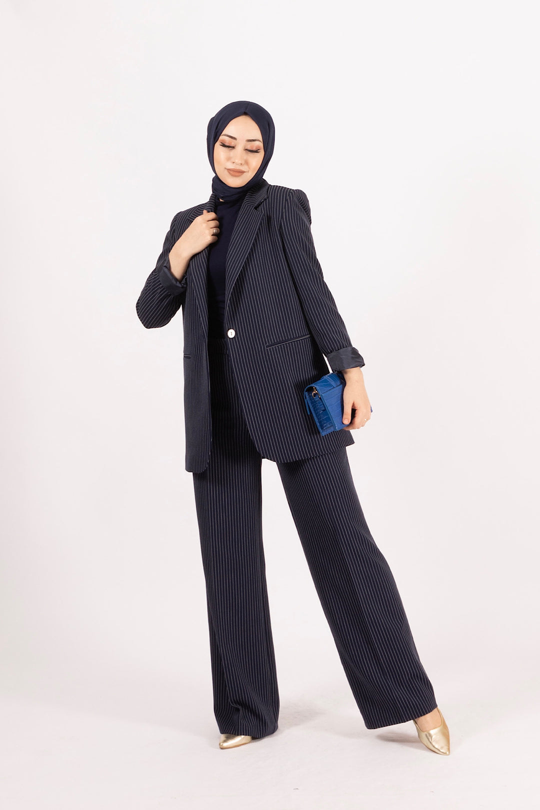 Çizgili Ceket Takım Lacivert 6155-LACIVERT