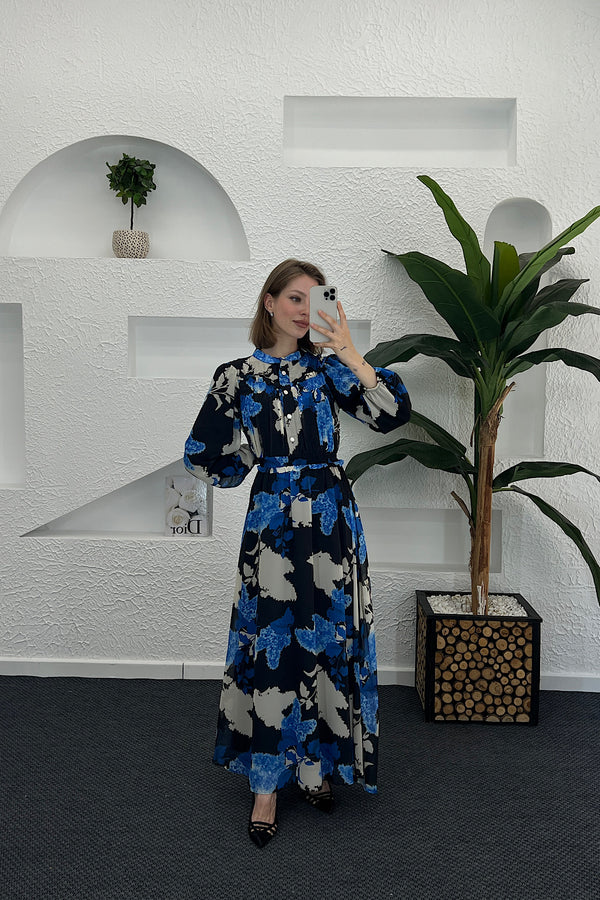 Stella Şifon Elbise Mavi 9011-MAVI