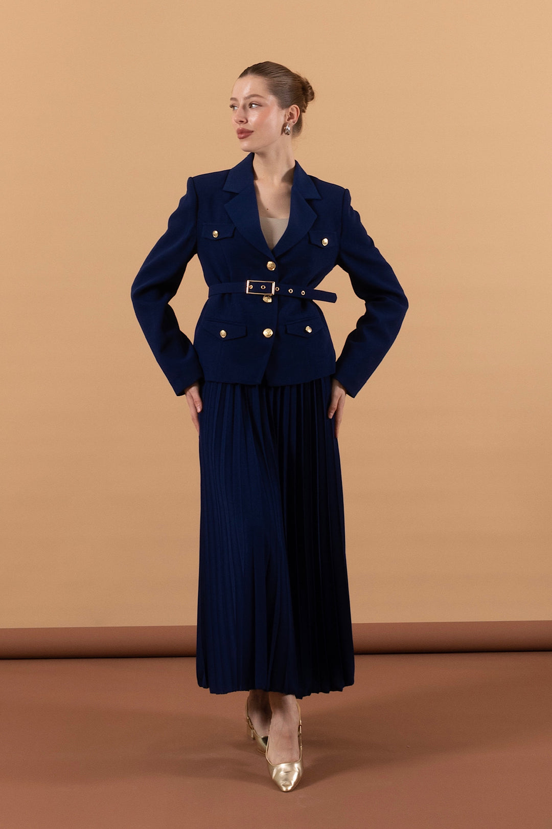 Eteği Piliseli Ceket Takım İndigo 2019-INDIGO