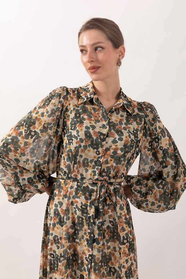 Perla Boydan Düğmeli Elbise Yeşil 3035-YESIL