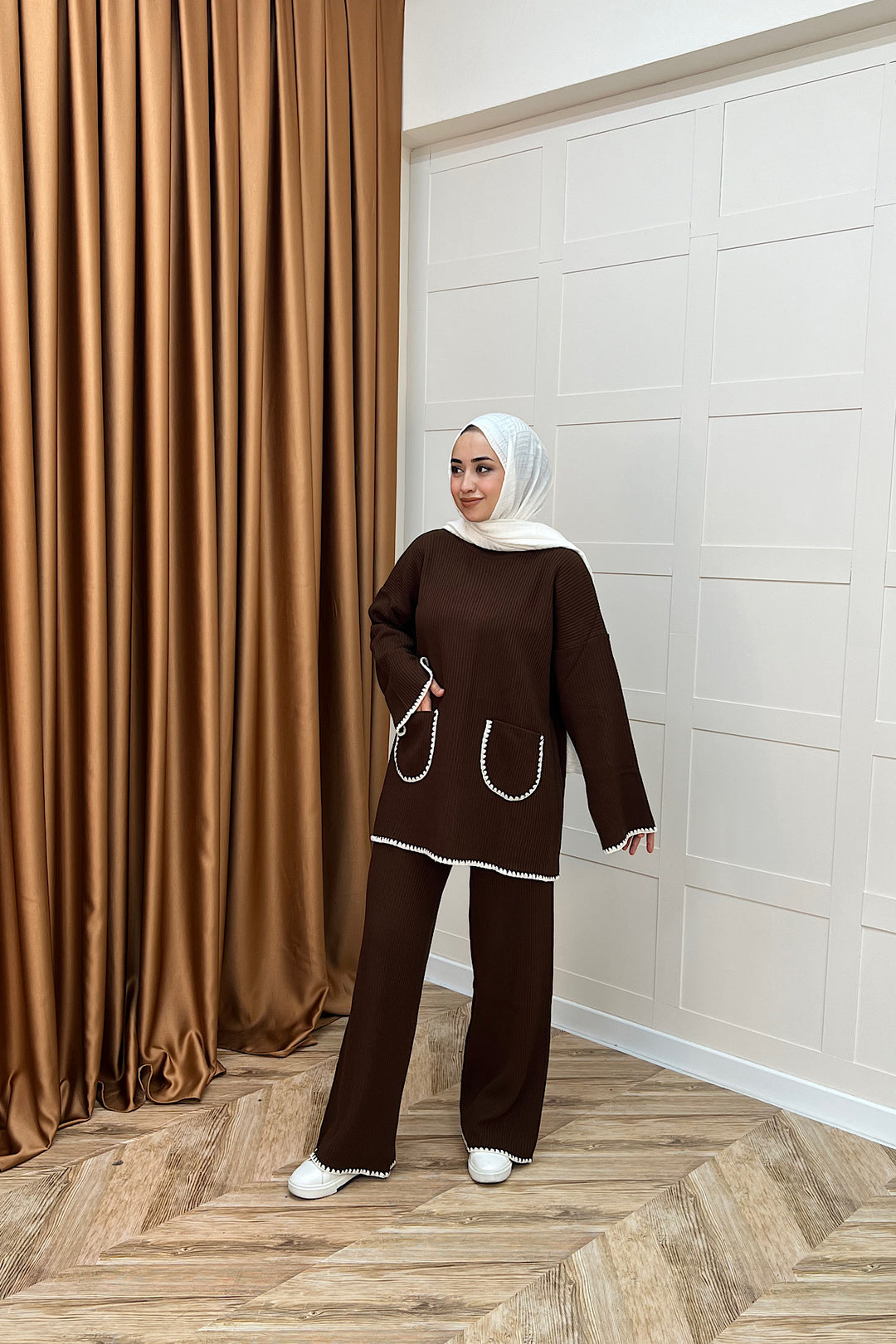 Cep Örgülü Triko Takım Kahverengi 24200-KAHVERENGI