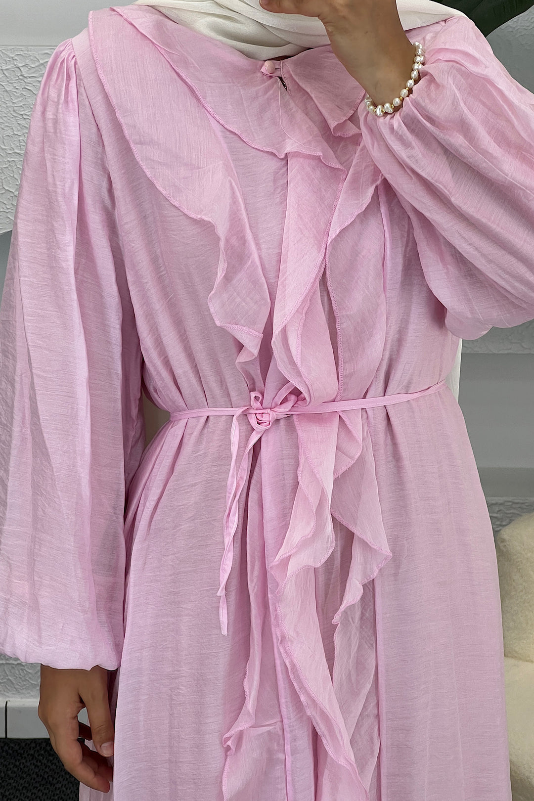 Edil Fırfır Detay Elbise Pembe 3366-PEMBE