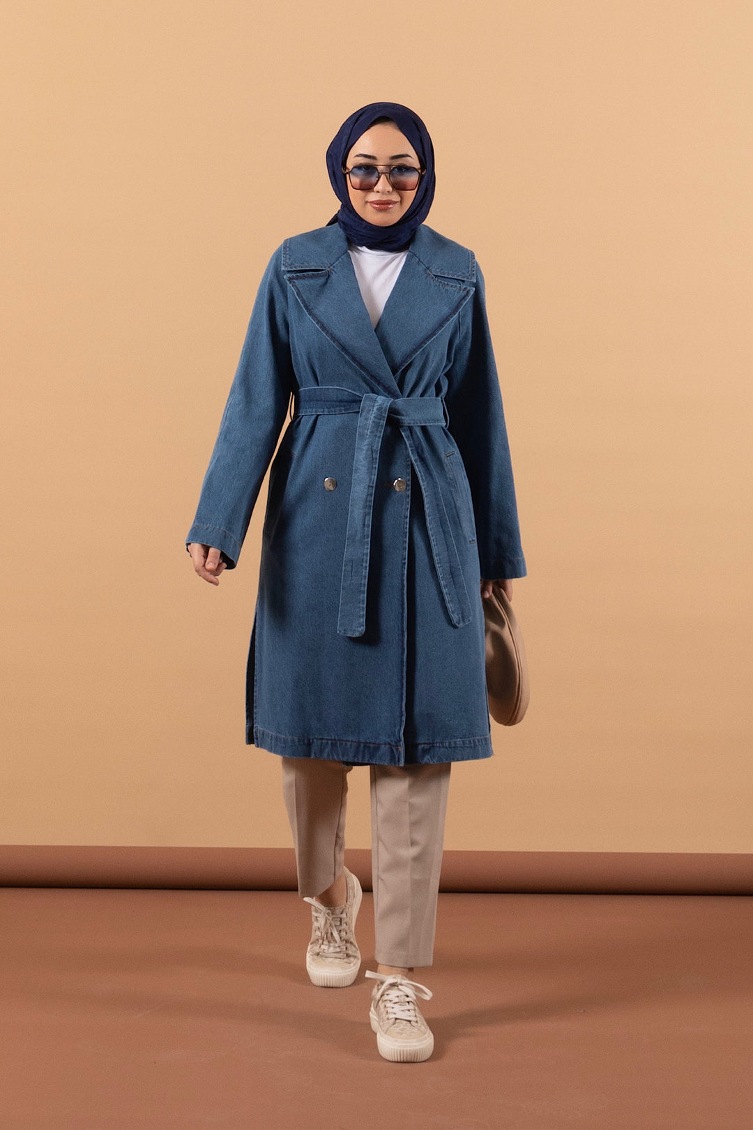 Geniş Yaka Denim Kap Mavi 5506-MAVI