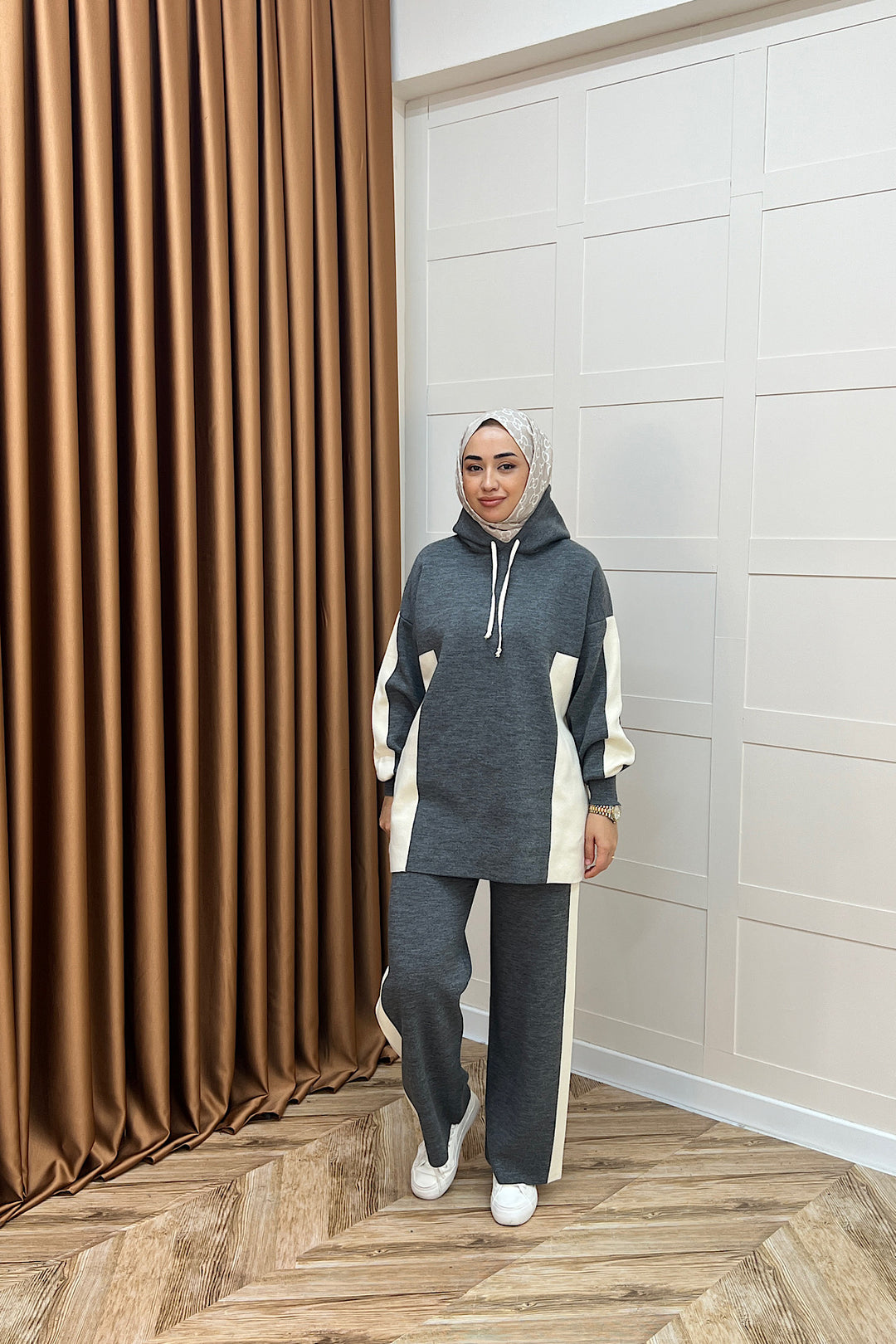 Lapis Çizgili Kapüşonlu Triko Takım Antrasit 241210-ANTRASIT