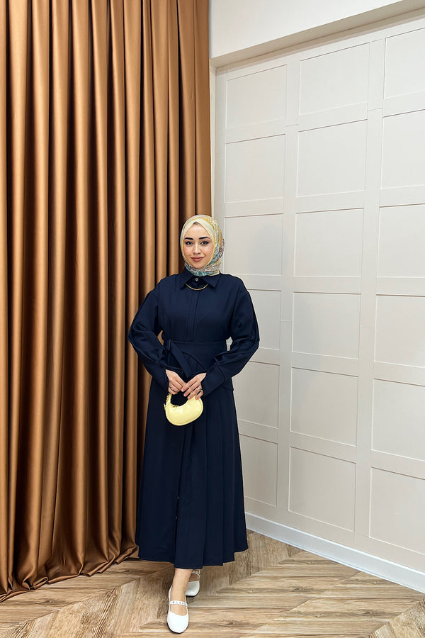 Aliza Pile Detay Elbise Lacivert 3182-LACIVERT