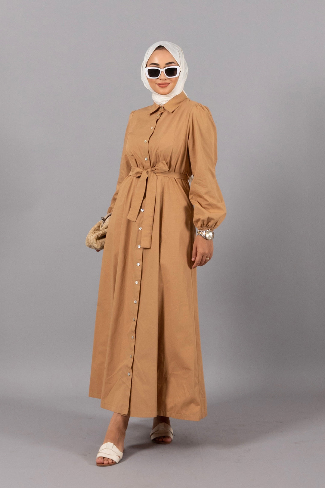 Dianora Boydan Düğmeli Elbise Camel 4974-CAMEL