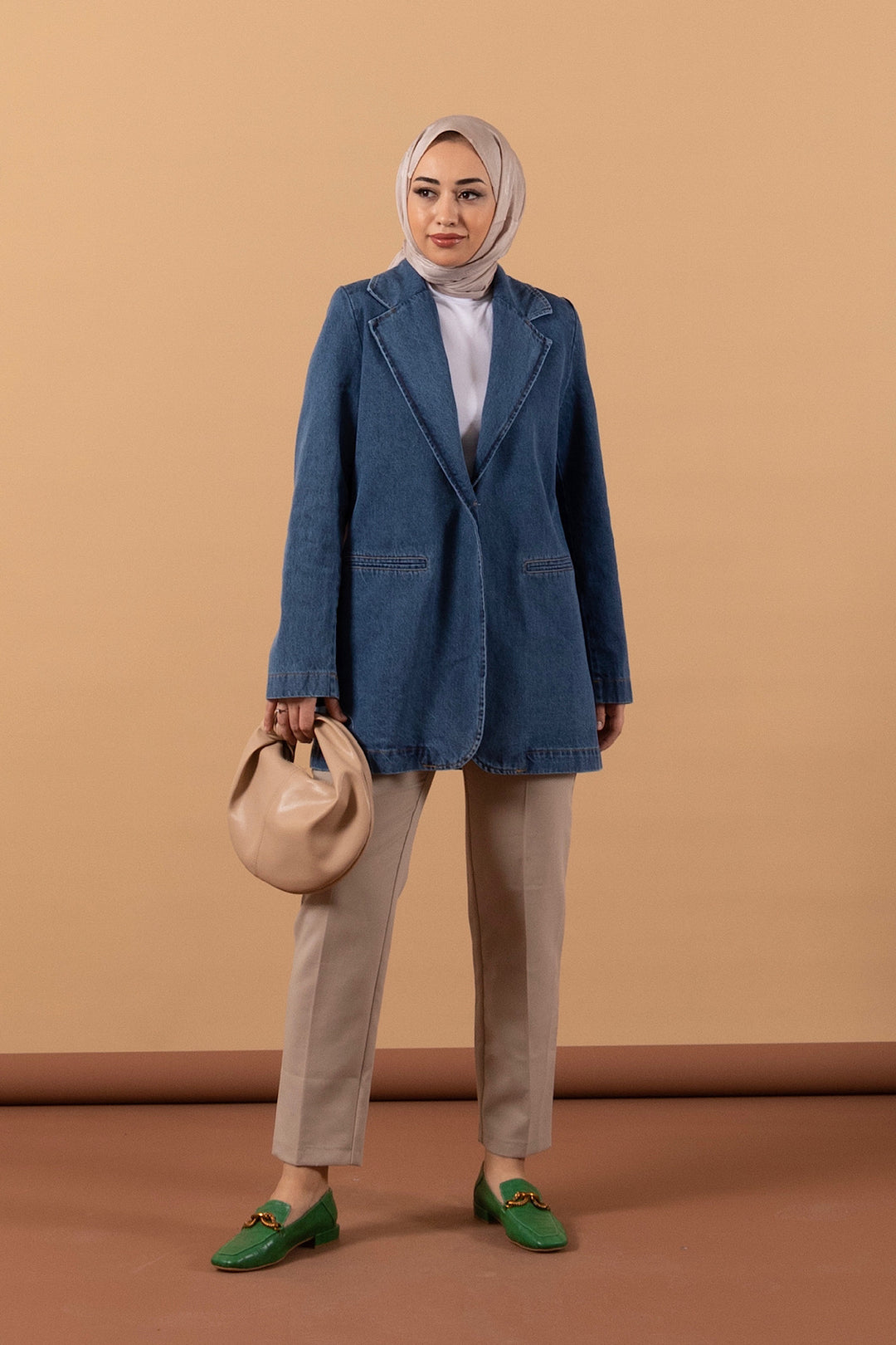 Tek Düğme Kot Ceket Mavi 6189-MAVI