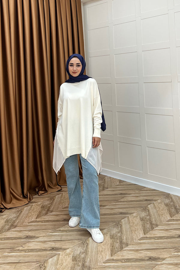 Hüda Şifon Detaylı Triko Tunik Taş 24290-TAS