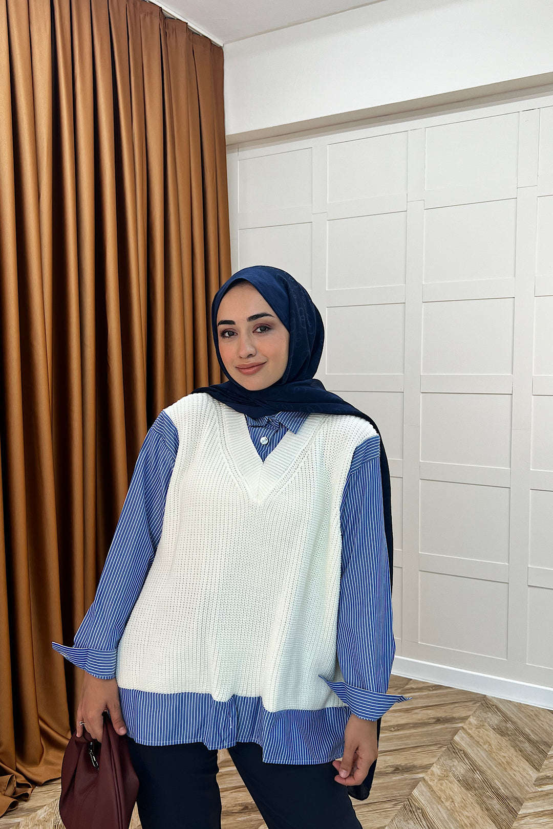 Triko Süveterli Gömlek Ekru 24730-EKRU