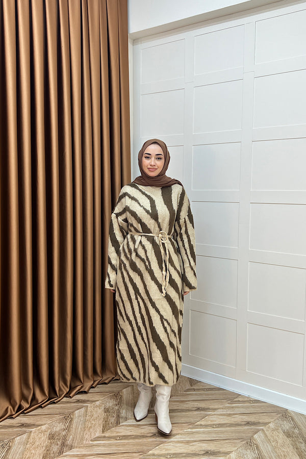 Pars Zebra Desen Triko Elbise Camel 25330-CAMEL