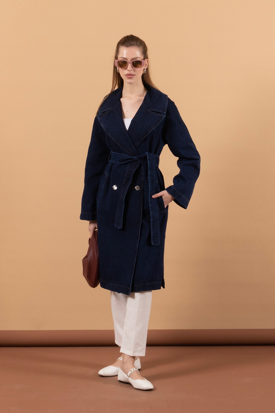 Geniş Yaka Denim Kap Lacivert 5506-LACIVERT