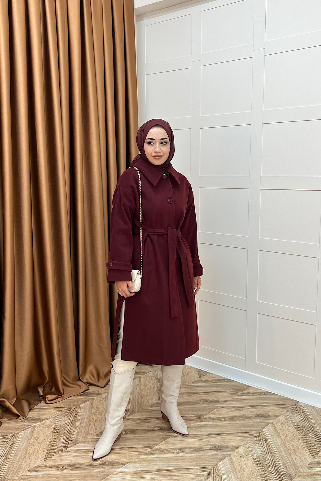 Parla Premium Kumaş Kaban Bordo 5516-BORDO