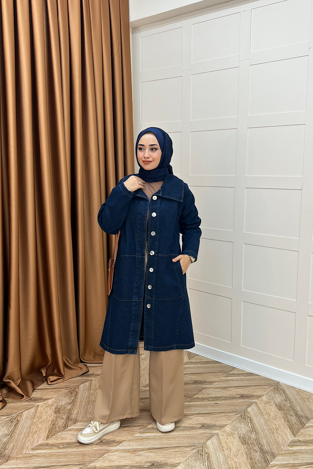 Yaka Detay Kot Ceket Lacivert 5507-LACIVERT