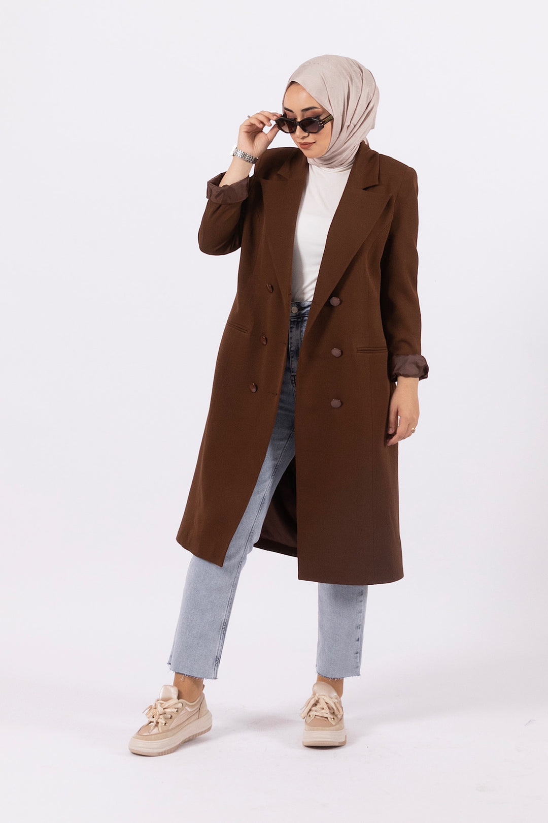 Uzun Blazer Ceket Kahverengi 24K6109-KAHVERENGI