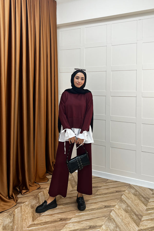 Truva Gömlek Detay Merserize Triko Takım Bordo 25350-BORDO