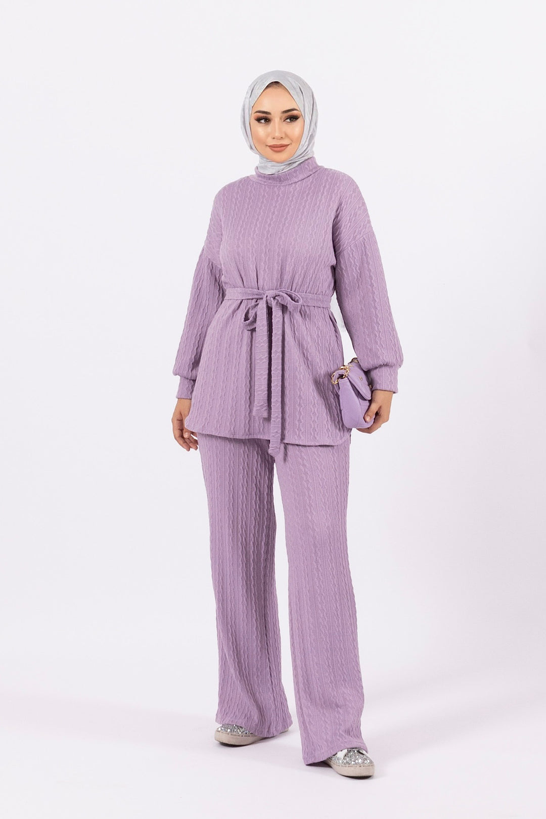 Elina İkili Örme Takım Lila 24K6178-LILA