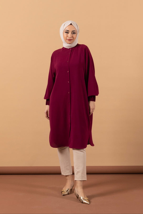 Bilek Detay Uzun Tunik Bordo 11760-BORDO