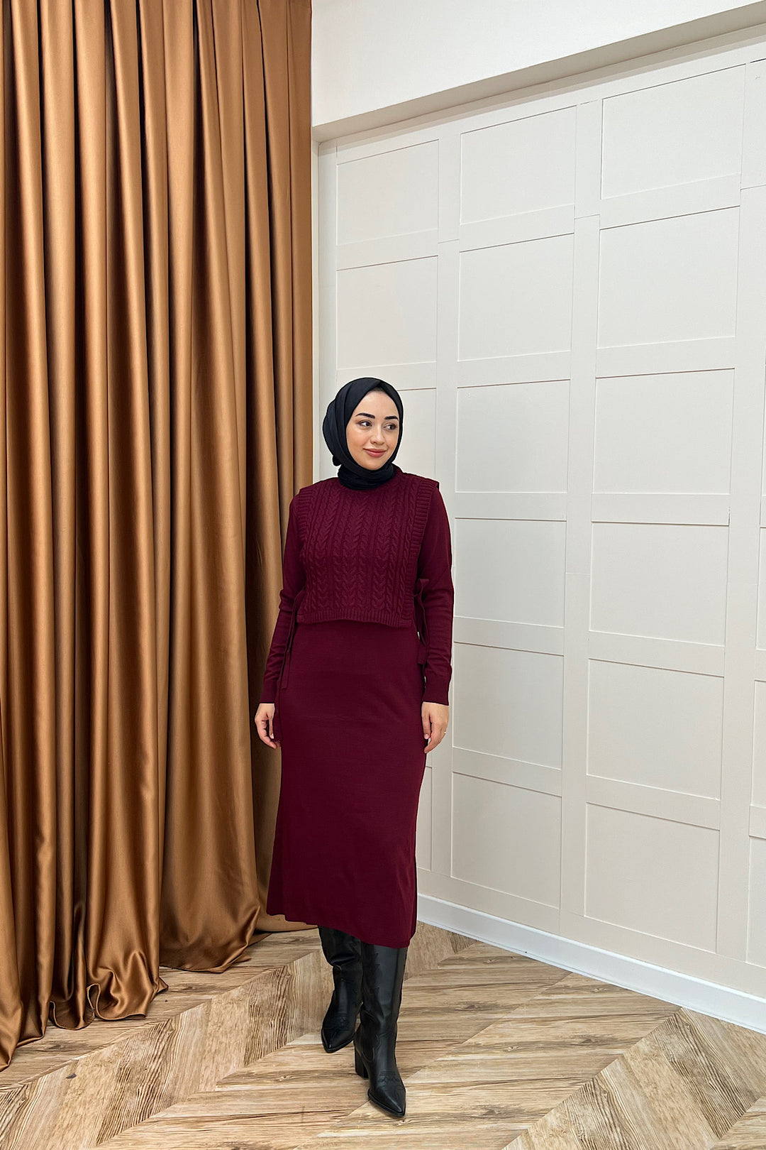 Barles İkili Triko Elbise Bordo 25220-BORDO