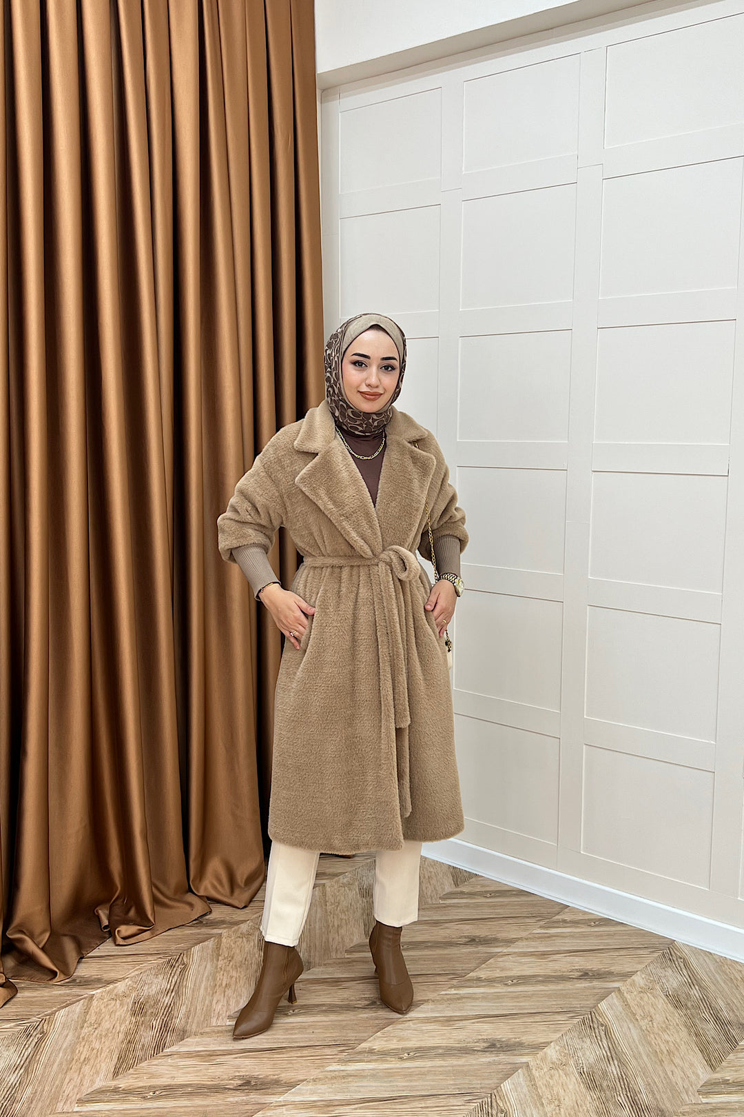 Angora Premium Kumaş Kaban Vizon 5519-VIZON
