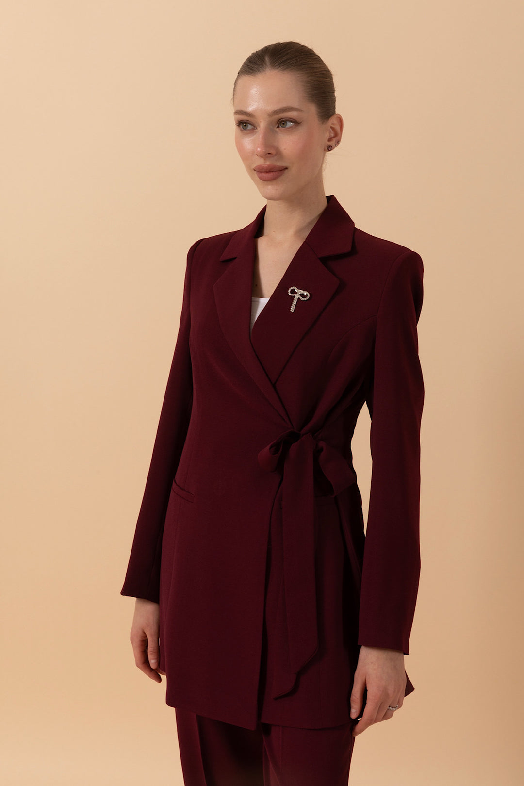 Ceketi Yandan Bağlamalı Pantolon Takım Bordo 2016-BORDO