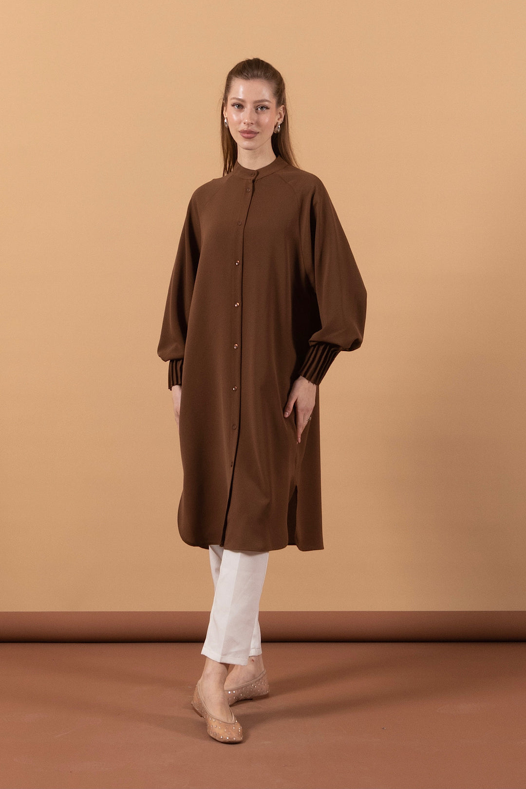 Bilek Detay Uzun Tunik Kahverengi 11760-KAHVERENGI