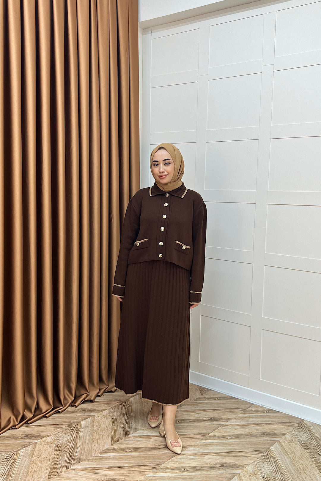 Roma Etekli Triko Takım Kahverengi 20999-KAHVERENGI