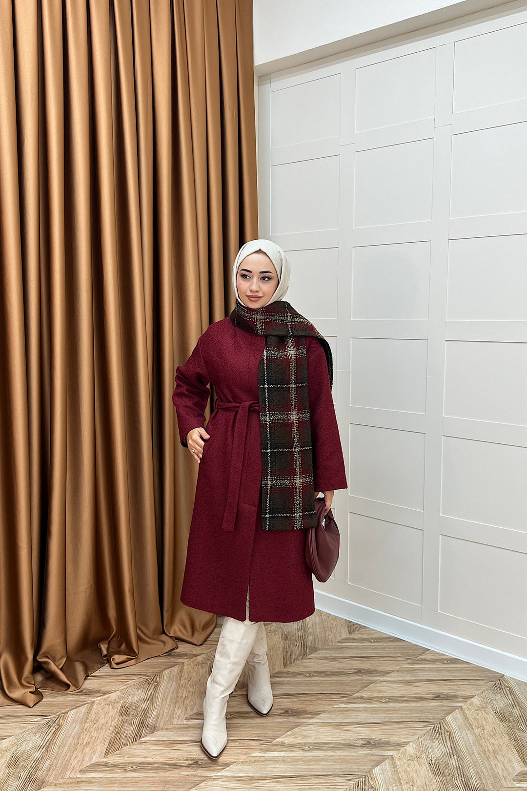 Duru Premium Kumaş Atkı Detay Kaban Bordo 5517-BORDO