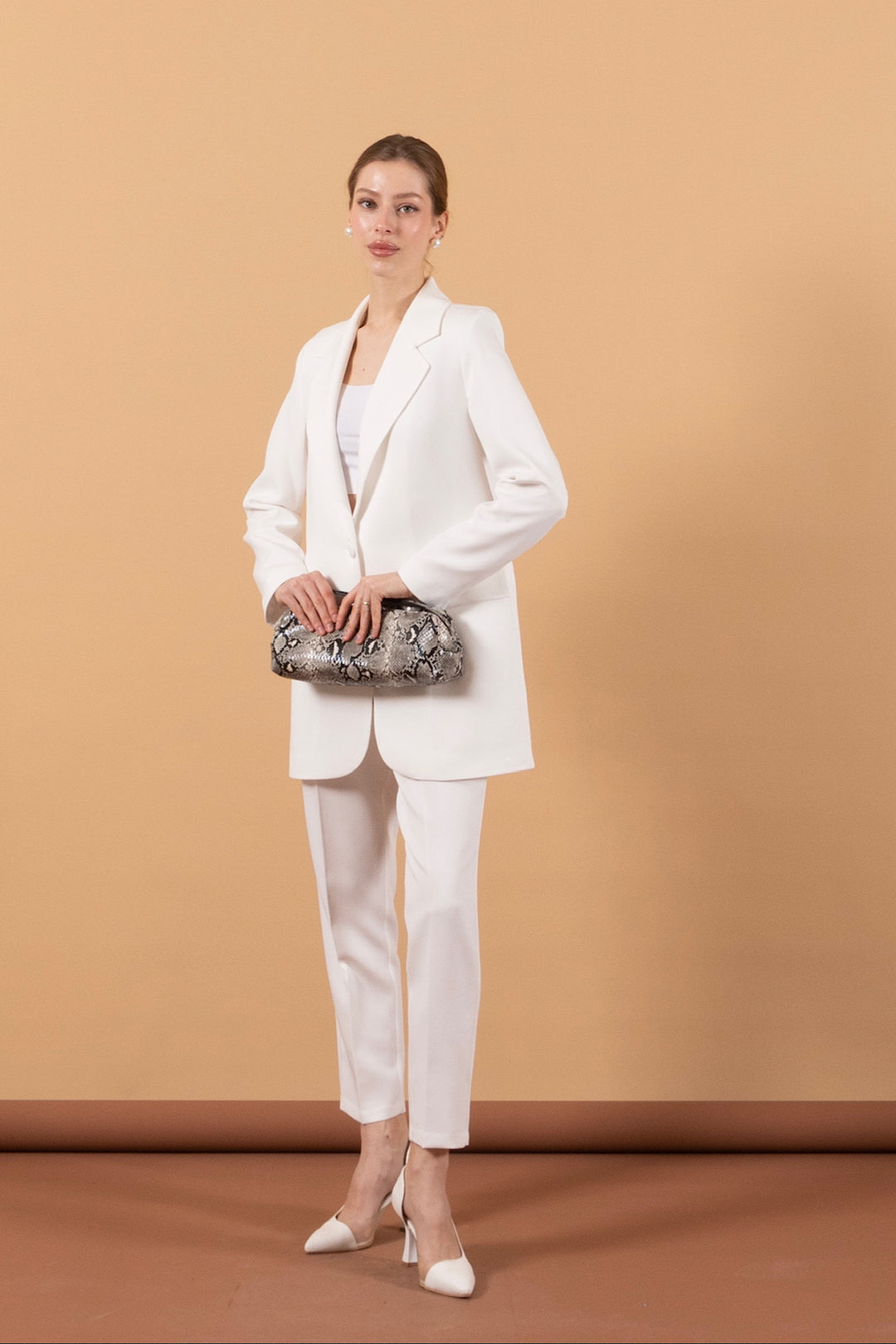 Tek Düğmeli Ceket Takım Beyaz 6195-BEYAZ