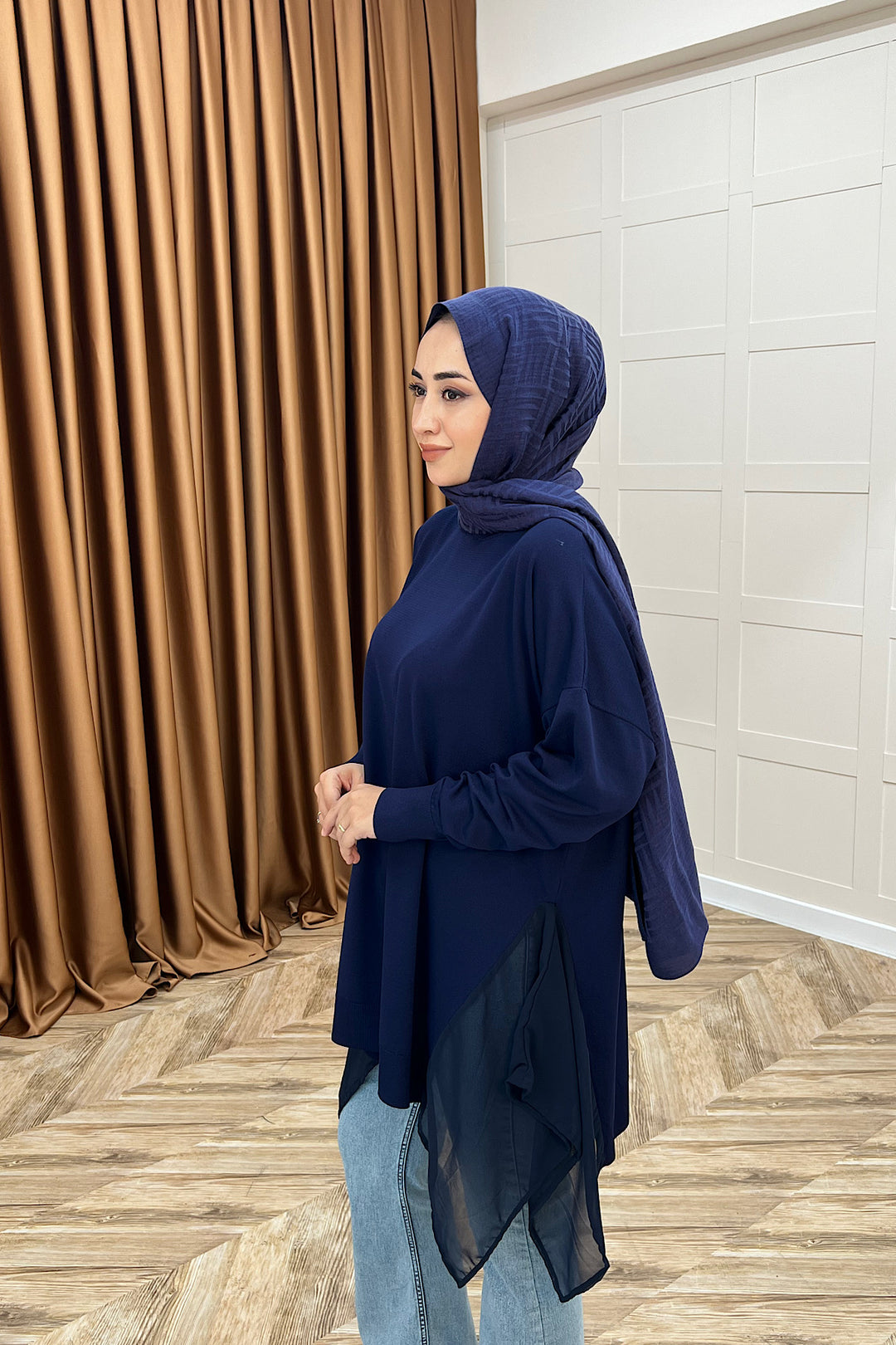 Hüda Şifon Detaylı Triko Tunik Lacivert 24290-LACIVERT