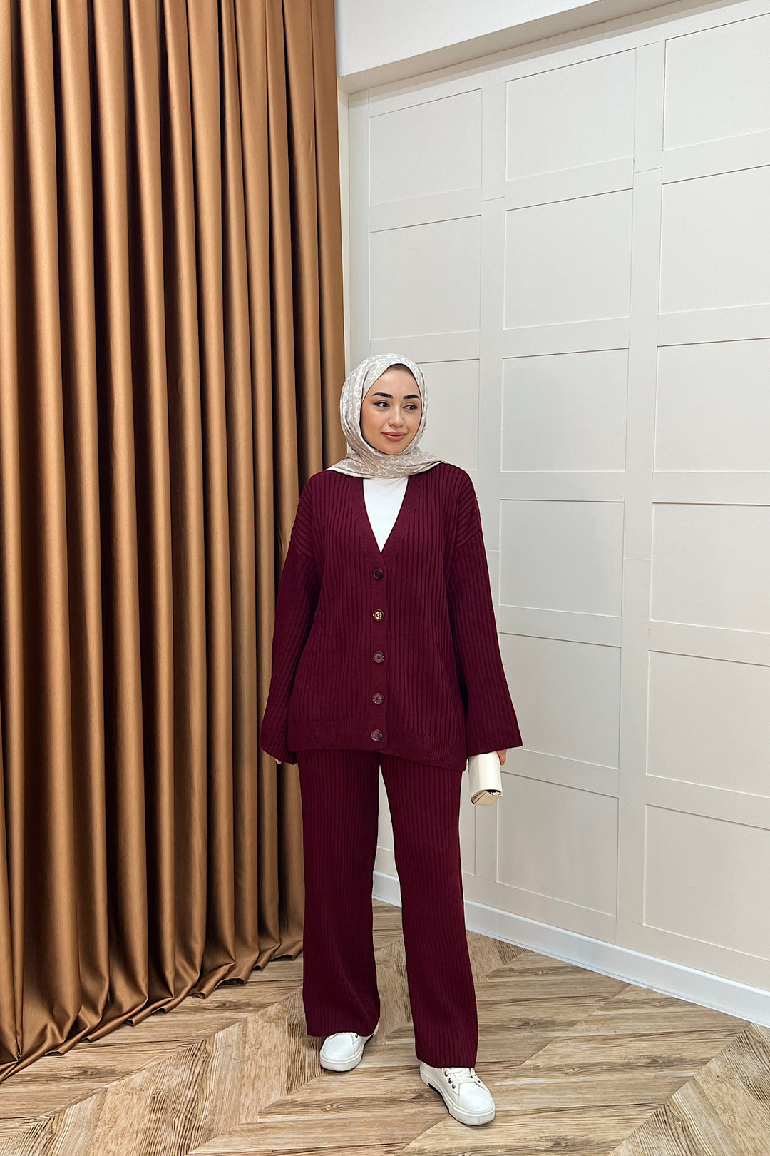 Galata Fitilli Triko Hırka Takım Bordo 25630-BORDO