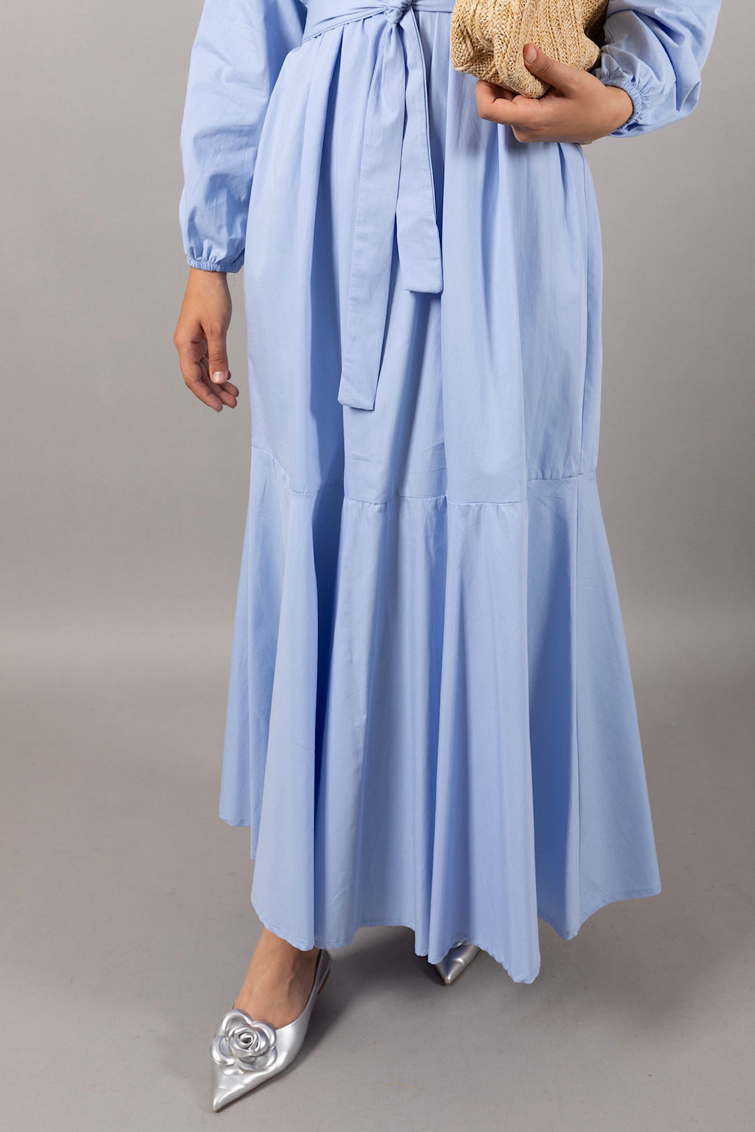 Layla Kuşaklı Elbise Mavi 4968-MAVI