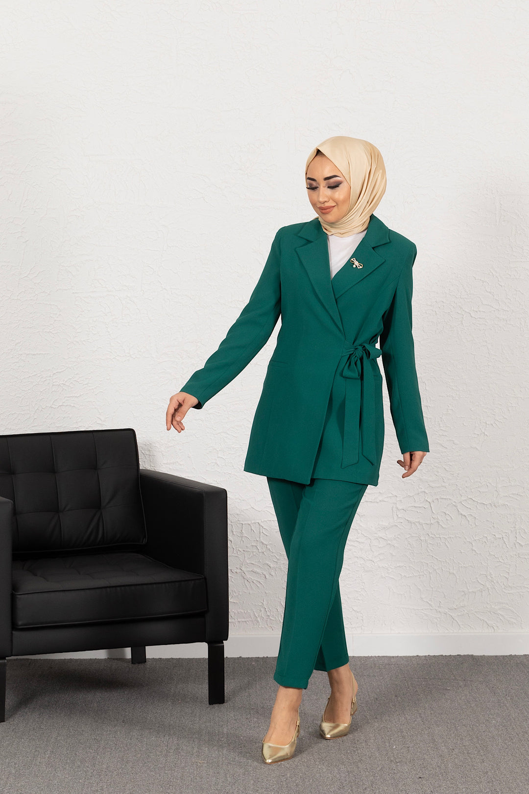 Ceketi Yandan Bağlamalı Pantolon Takım Zümrüt 2016-ZUMRUT