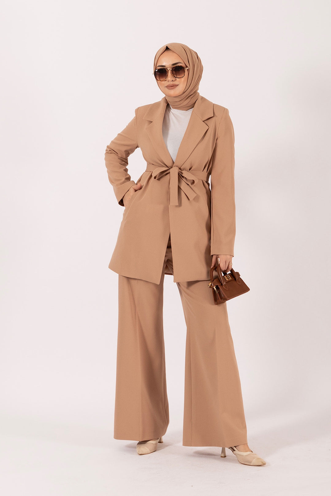 İkili Düz Ceket Takım Camel 6151-CAMEL