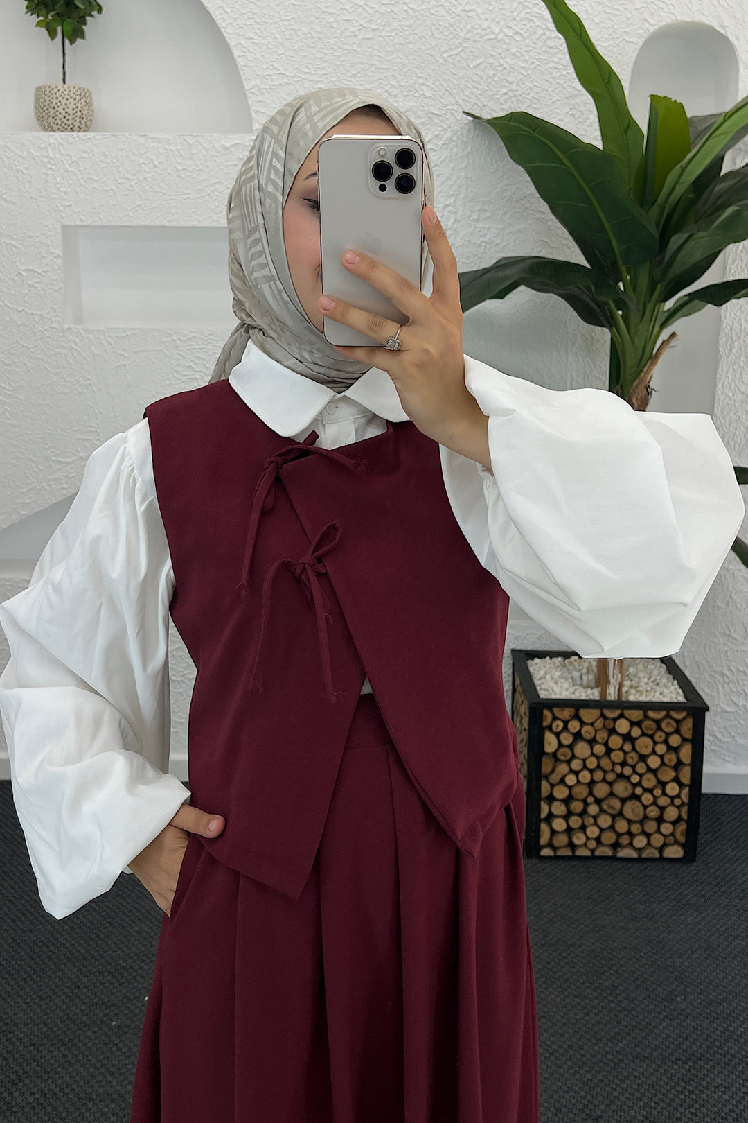 Yelekli Etek Takım Bordo 9014-BORDO