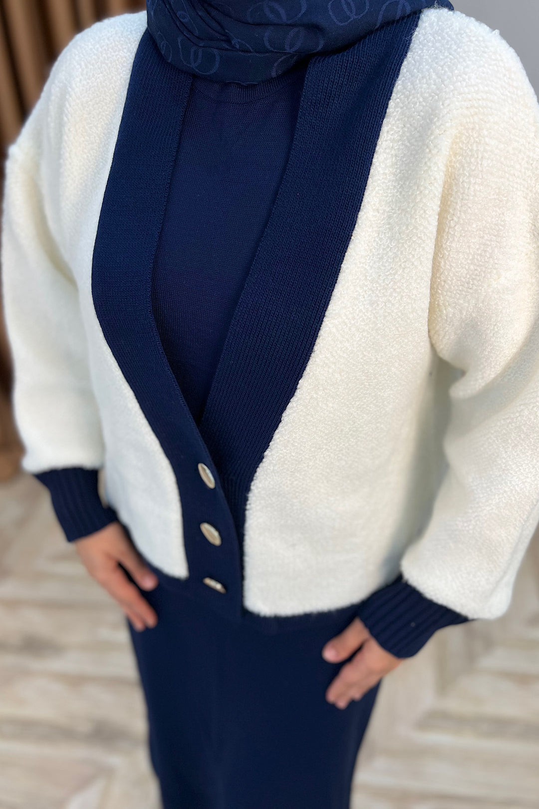 Sezen İkili Triko Elbise Lacivert 241090-LACIVERT