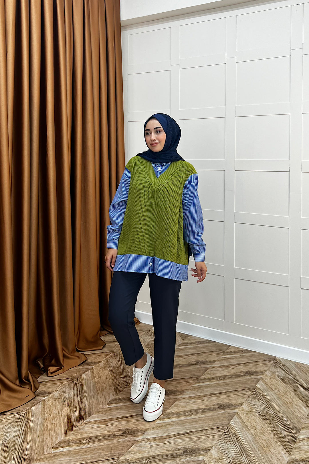 Triko Süveterli Gömlek Yeşil 24730-YESIL