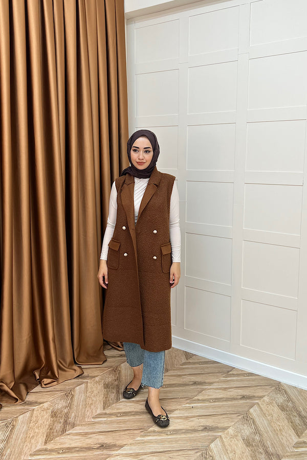 Cerry Uzun Yelek Kahverengi 7896-KAHVERENGI