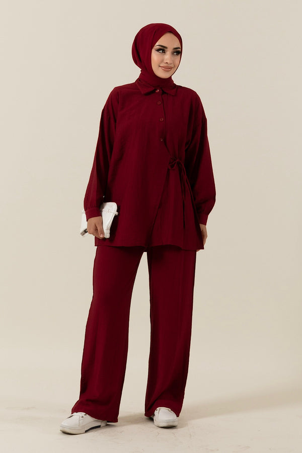 Tuana Yandan Bağlamalı Takım Bordo 3130-BORDO