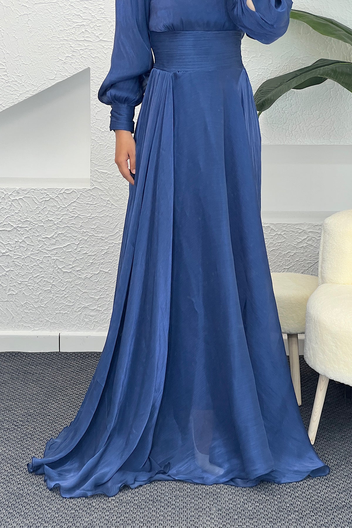 Marly Beli Piliseli Abiye Lacivert 3066-LACIVERT