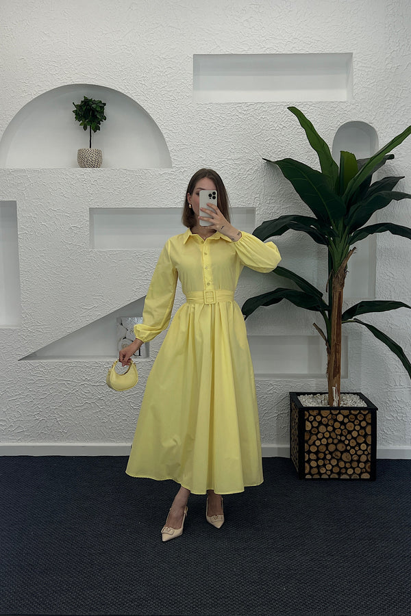 Anna Tericoton Elbise Sarı 9606-SARI