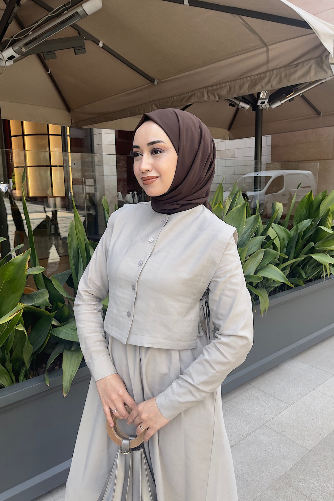 Beli Lastikli Yelekli Elbise Taş 8349-TAS