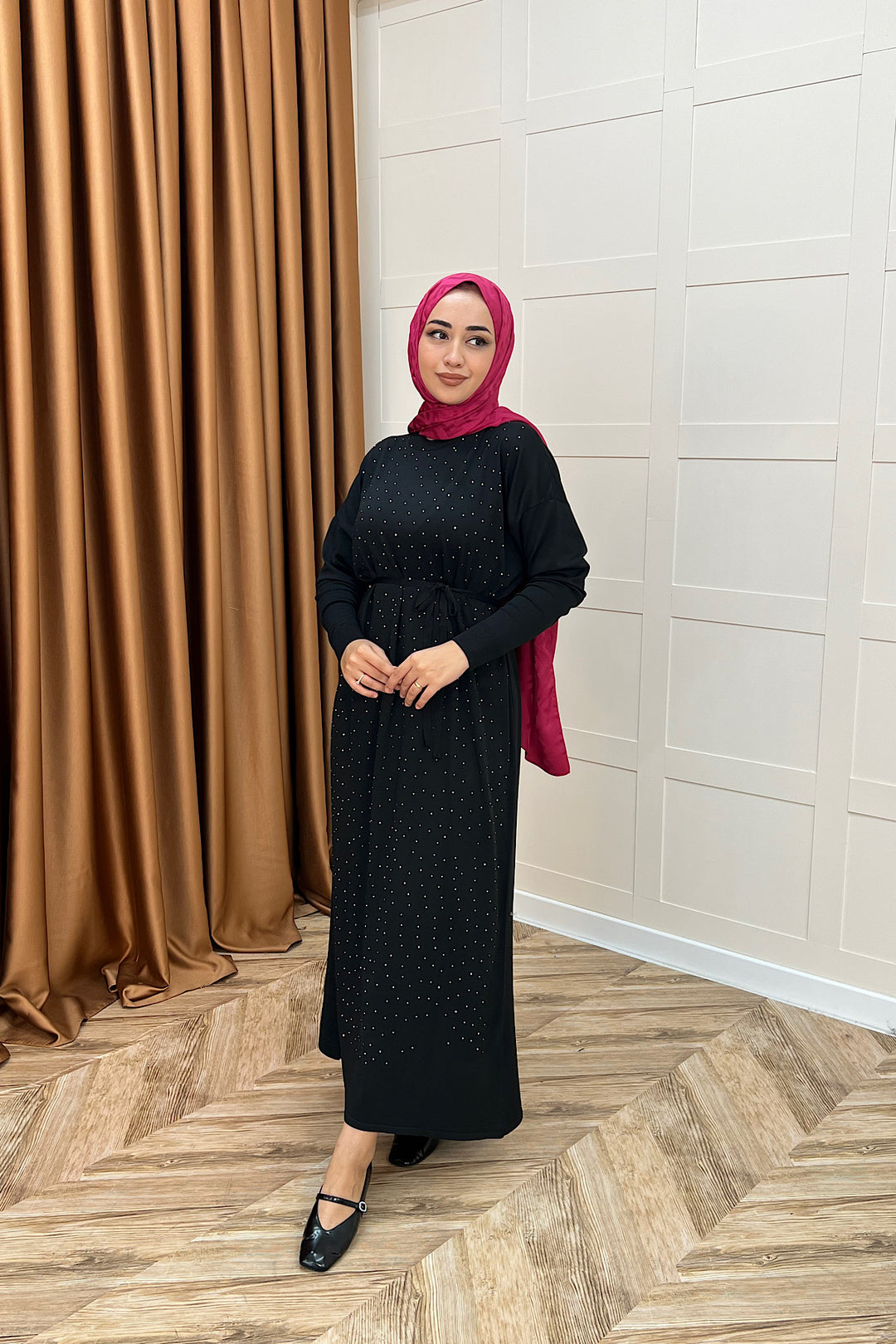 Mabel Taşlı Triko Elbise Siyah 25270-SIYAH