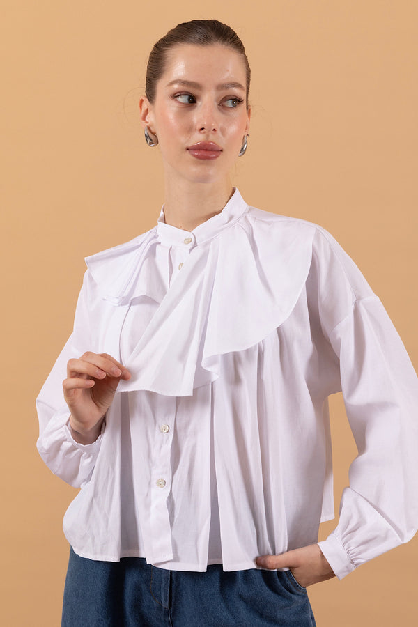 Yaka Detay Gömlek Beyaz 2954-BEYAZ