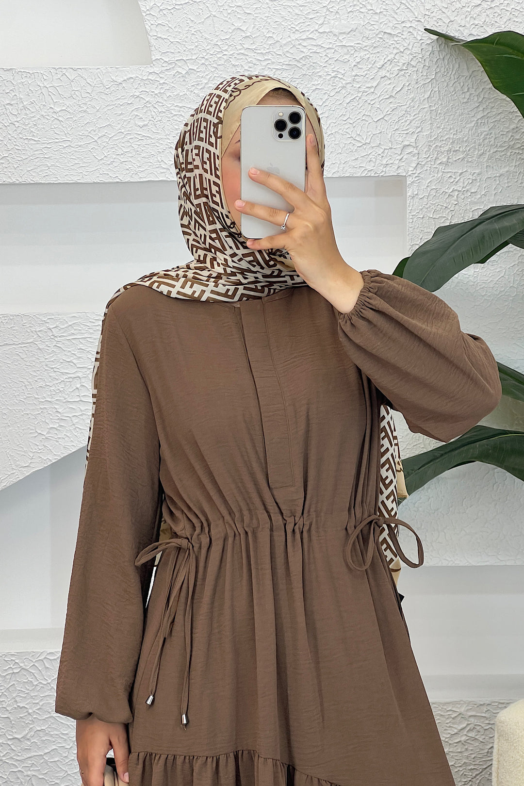 Beli Lastikli Linda Elbise Kahverengi 3852-KAHVERENGI