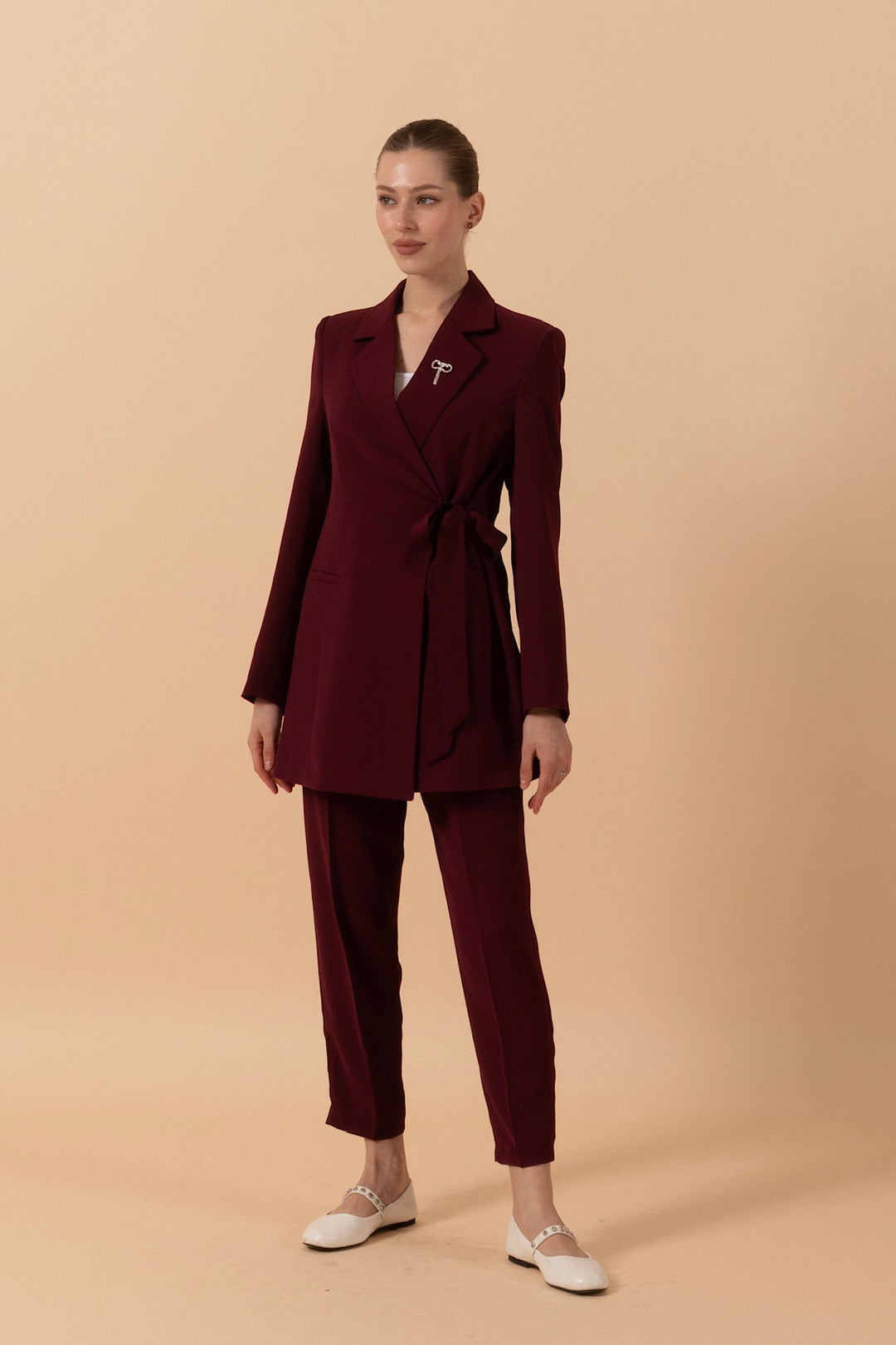 Ceketi Yandan Bağlamalı Pantolon Takım Bordo 2016-BORDO