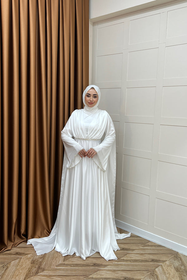 Elite İnci Detay Abiye Beyaz 3098-BEYAZ